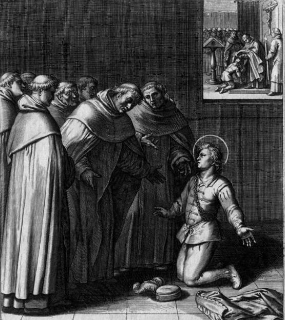 Otto van Veen (1556-1629), Vita D. Thomae Aquinatis, Antwerpen 1610, Kupferstich, S. 5: Ordenseintritt des Thomas in Neapel