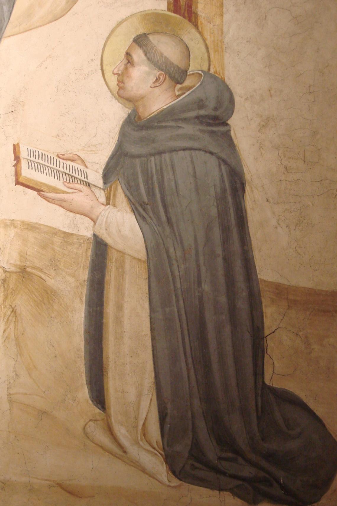 Fra Angelico (1386/1400-1455), Kreuzigung, Fresko in Zelle 37 des Klosters San Marco, Florenz. - Ausschnitt: Thomas von Aquin