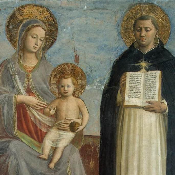 Fra Angelico, Maria zwischen dem hl. Dominikus und dem hl. Thomas von Aquin (Ausschnitt)